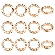 12pcs Alloy Spring Gate Ring with Rhinestone, Rings, Light Gold, 25x4.5mm, inner diameter: 16.5mm.(FIND-UN0003-37KCG)