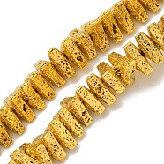 Electroplated Natural Lava Rock Beads Strands, Triangle, Golden Plated, 7.5x6.5x3mm, Hole: 1mm, about 132pcs/strand, 15.75''(40cm)(G-I360-H01-01)