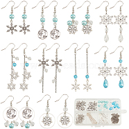 DIY Christmas Snowflake Earring Making Kit, Including Glass Beads, Glass Pearl & Teardrop Beads, Brass Linking Rings & Earring Hooks, Alloy Pendants, Sky Blue, 178Pcs/box(DIY-SC0022-76)