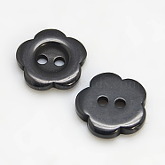 Resin Buttons, Dyed, Flower, Black, 12x2.5mm, Hole: 1mm(RESI-D031-12mm-02)