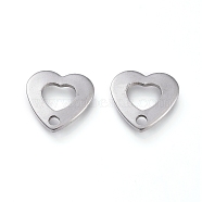 304 Stainless Steel Charms, Laser Cut, Hollow Heart, Stainless Steel Color, 11x11x1mm, Hole: 1.6mm(STAS-L232-084P)