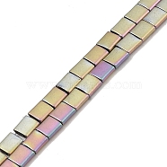 Electroplated Frosted Non-magnetic Synthetic Hematite Beads Strands, Square, 2-Hole, Rainbow Plated, 5x5x2mm, Hole: 0.8mm, about 74pcs/strand, 15.75 inch(40cm)(G-G089-B01-17)