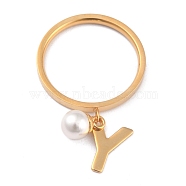 Dual-use Items, 304 Stainless Steel Finger Rings or Pendants, with Plastic Round Beads, Golden, White, Letter.Y, US Size 5~9(15.7~18.9mm)(RJEW-O045-21-GY)