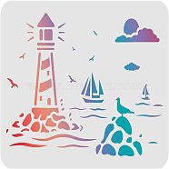 Large Plastic Reusable Drawing Painting Stencils Templates, for Painting on Scrapbook Fabric Tiles Floor Furniture Wood, Rectangle, Lighthouse Pattern, 297x210mm(DIY-WH0202-137)
