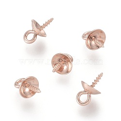 304 Stainless Steel Screw Eye Pin Peg Bails, For Half Drilled Beads, Rose Gold, 10x6mm, Hole: 2mm, Pin: 1mm(STAS-H410-18RG-B)