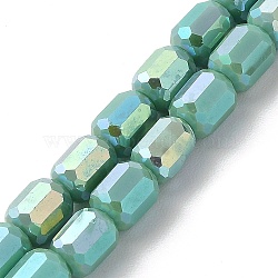 Electroplate Glass Beads Strands, Opaque Solid Color, AB Color Plated, Faceted, Column, Medium Turquoise, 6x7~7.5mm, Hole: 1mm, about 72~73pcs/strand, 21.06~21.14''(53.5~53.7cm)(EGLA-D030-06E)