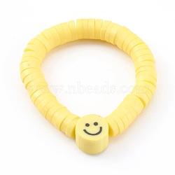 Handmade Polymer Clay Heishi Beaded Stretch Rings, Smiling Face, Yellow, US Size 8, Inner Diameter: 18mm(X-RJEW-JR00331)
