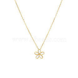 Stainless Steel Cable Chain Necklaces, Shell Flower Pendant Necklace for Women, Real 18K Gold Plated, 15-3/4 inch(40cm)(MB5148-2)