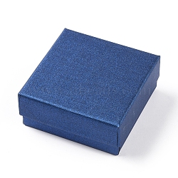 Cardboard Jewelry Boxes, with Sponge Pad Inside, Square, for Anniversaries, Weddings, Birthdays, Marine Blue, 7.1x7.1x3.1cm(CBOX-WH0003-10B)