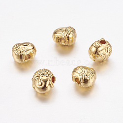 Real 24K Gold Plated Brass Beads, Long-Lasting Plated, Buddha Head, 8x7x5.5mm, Hole: 1.5mm(X-KK-P097-03)