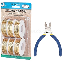 BENECREAT Round Aluminum Wire, with Iron Side Cutting Pliers, Gold, 17 Gauge, 1.2mm, 16m/roll, 6 rolls(AW-BC0003-32D-1.2mm)