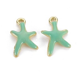 Rack Plating Alloy Pendants, with Enamel, Cadmium Free & Lead Free, Starfish, Light Gold, Tomato, 17x11.5x3mm, Hole: 1.8mm(PALLOY-S132-236D-RS)