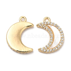 Plating Brass Micro Pave Cubic Zirconia Pendant, with Shell, Moon, Real 18K Gold Plated, 14.5x10.5x1.5mm, Hole: 1.2mm(KK-B074-44G)