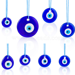 BENECREAT 8Pcs 6 Style Evil Eye Glass Pendants Decoration, with Nylon Threads, Blue, 125~154mm(FIND-BC0004-23)