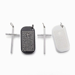 304 Stainless Steel Pendants, Rectangle with Cross, Quote Pendant with Word, Mixed Color, 42.5x21.5x3mm, Hole: 7mm, 43x22x3mm, Hloe: 7mm(STAS-F168-16)