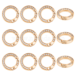 12pcs Alloy Spring Gate Ring with Rhinestone, Rings, Light Gold, 25x4.5mm, inner diameter: 16.5mm.(FIND-UN0003-37KCG)