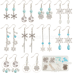 DIY Christmas Snowflake Earring Making Kit, Including Glass Beads, Glass Pearl & Teardrop Beads, Brass Linking Rings & Earring Hooks, Alloy Pendants, Sky Blue, 178Pcs/box(DIY-SC0022-76)