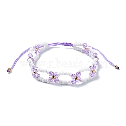 Woven Glass Flower Adjustable Braided Bead Bracelets for Women, Lavender, Inner Diameter: 1-7/8~3-1/4 inch(4.65~8.2cm)(BJEW-MZ00100-02)