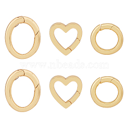 6Pcs 3 Styles Brass Spring Gate Rings, Round Ring & Heart & Oval, Real 18K Gold Plated, 14.5~16x14.5~16x2~2.5mm, Inner Diameter: 9~15mm, 2pcs/style(KK-HY0002-87)