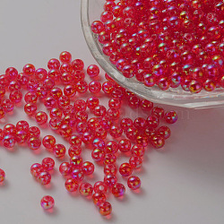 Eco-Friendly Transparent Acrylic Beads, Round, AB Color, Red, 5mm, Hole: 1.5mm, about 8400pcs/500g(PL732-3)