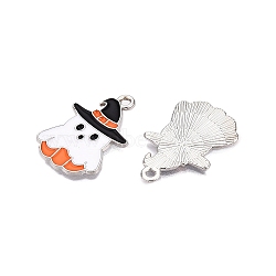 Halloween Theme Alloy Enamel Pendants, Cadmium Free & Nickel Free & Lead Free, Platinum, Ghost, 26x17x1mm, Hole: 1.6mm(ENAM-T020-08F)