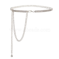 Iron Waist Body Chain, with Rhinestone, Bikini Jewelry for Woman Girl, Platinum, 635x8.5mm(AJEW-WH20022-58P)