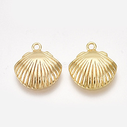 Brass Charms, Shell, Nickel Free, Real 18K Gold Plated, 13x11.5x2.5mm, Hole: 1.2mm(KK-S350-256)