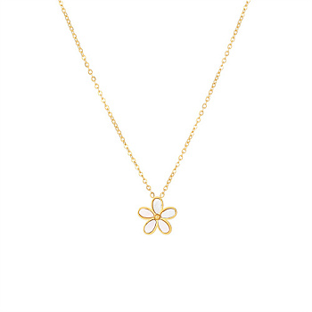 Stainless Steel Cable Chain Necklaces, Shell Flower Pendant Necklace for Women, Real 18K Gold Plated, 15-3/4 inch(40cm)