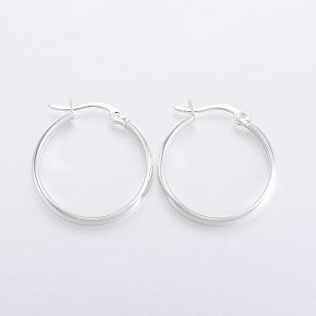 304 Stainless Steel Hoop Earrings, Hypoallergenic Earrings, Silver Color Plated, 26x25x4mm, Pin: 1x0.8mm
