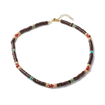 Disc Coconut & Mixed Stone Beaded Necklace for Girl Women, 18.11 inch(46cm)