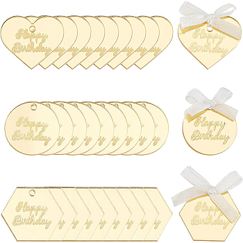 BENECREAT Birthday Decoration Kits, Including Single Face Satin Ribbon, Transparent Acrylic Pendants, Gold