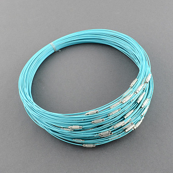 Stainless Steel Wire Necklace Cord DIY Jewelry Making, with Brass Screw Clasp, Pale Turquoise, 17.5 inch