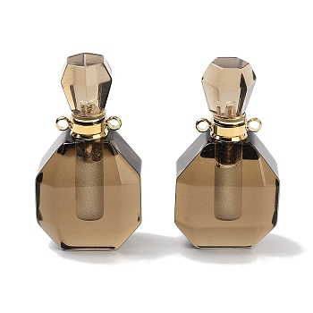 Natural Smoky Quartz Perfume Bottle Pendants, Faceted Bottle Charms with Golden Tone 304 Stainless Steel Findings, Cadmium Free & Lead Free, 36~37x20~20.5x13.5~15mm, Hole: 1.8mm