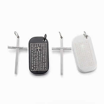 304 Stainless Steel Pendants, Rectangle with Cross, Quote Pendant with Word, Mixed Color, 42.5x21.5x3mm, Hole: 7mm, 43x22x3mm, Hloe: 7mm