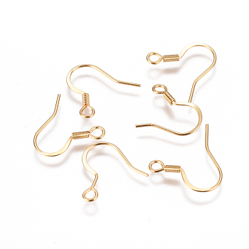 Ion Plating(IP) 304 Stainless Steel Earring Hooks, Flat Earring Hooks, with Horizontal Loop, Golden, 17x18.5x1.5mm, Hole: 2mm, 22 Gauge, Pin: 0.6mm