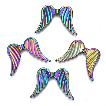 Alloy Beads, Cadmium Free & Lead Free, Wing, Rainbow Color, 25.5x35x4mm, Hole: 1.8mm