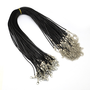 Waxed Cord Necklace Making, with Iron Findings, for DIY Jewelry Crafting, Black, 17 inch(excluding the length of clasp and extending chains), 1.5mm thick