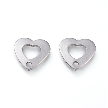 304 Stainless Steel Charms, Laser Cut, Hollow Heart, Stainless Steel Color, 11x11x1mm, Hole: 1.6mm