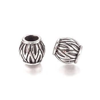 304 Stainless Steel European Beads, Large Hole Beads, Barrel, Antique Silver, 10.5x10.5mm, Hole: 5mm