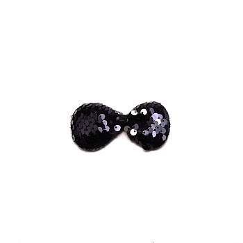 Bowknot Cloth Costume Accessories, with Sequins/ Paillettes, Hair Findings Accessories, Blue, 77x40x12mm