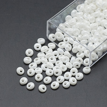 TOHO Japanese Fringe Seed Beads, Opaque Glass Round Hole Rocailles Seed Beads, White, 5x4.5mm, Hole: 1.5mm, about 111pcs/10g