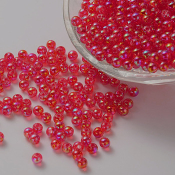 Eco-Friendly Transparent Acrylic Beads, Round, AB Color, Red, 5mm, Hole: 1.5mm, about 8400pcs/500g