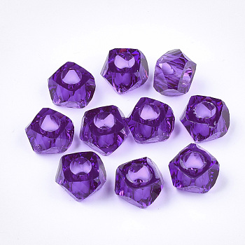 Transparent Resin Beads, Large Hole Beads, Faceted, Polygon, Blue Violet, 13x13x8mm, Hole: 5.5mm