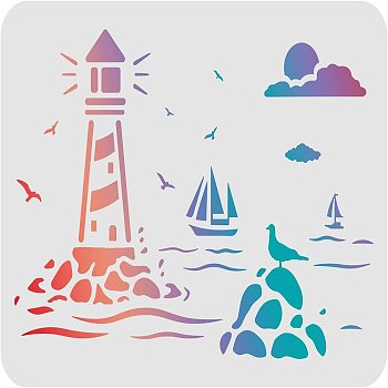 Large Plastic Reusable Drawing Painting Stencils Templates, for Painting on Scrapbook Fabric Tiles Floor Furniture Wood, Rectangle, Lighthouse Pattern, 297x210mm