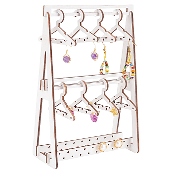 Wood Earring Display Stands, Coat Hanger Shape, White, Finish Product: 12.5x6x19cm, about 15pcs/set