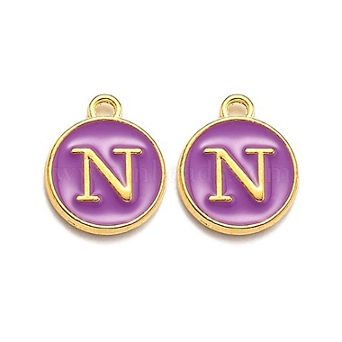 Golden Purple Flat Round Alloy+Enamel Charms