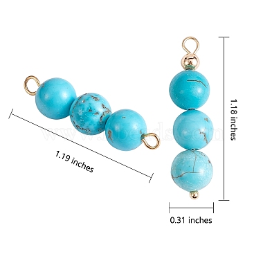 10Pcs Triple Synthetic Turquoise Round Beaded Connector Charms(PALLOY-SW00003-08)-2