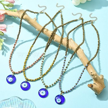 Handmade Evil Eye Lampwork Pendant Necklace with Glass Seed Beaded Chains for Women(NJEW-JN04418)-6