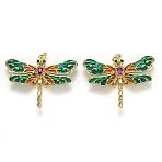 Autumn Theme Brass Micro Pave Cubic Zirconia Pendants, Cadmium Free & Lead Free, with Enamel and Jump Rings, Long-Lasting Plated, Dragonfly, Real 18K Gold Plated, 32x40x8mm, Jump Ring: 5x1mm, 3mm Inner Diameter(ZIRC-L100-003G)