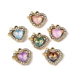 UV Plating Alloy Glass Pendants, Heart with Bowknot Charm, with Rhinestone, Faceted, Mixed Color, Golden, 16x17x4mm, Hole: 1.8mm(FIND-K032-43G)